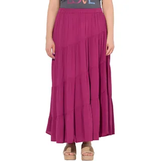 Ulla Popken Damen große Größen Übergrößen Plus Size Maxirock, diagonale Nähte, A-Linie, Elastikbund magnolienrot 50+ 829887820-50+