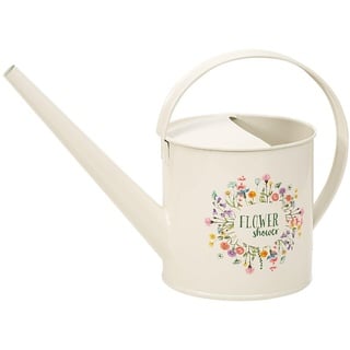 moses. Kleine Gießkanne für den Garten, Dekorative Blumendusche mit 1,2l Fassungsvermögen, Kanne in Creme Off-White mit hübschem Schriftzug „Flower Shower“ im Blatt & Blüte Design