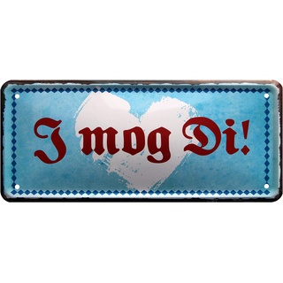 WOGEKA ART Retro Blechschild - I mog Di ! Bayrisch Bayern - witziger Spruch als Geschenk-Idee zum Geburtstag Weihnachten zur Dekoration 28x12 cm Vintage-Design aus Metall 1393