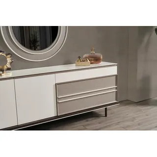 Designer Esszimmer Möbel Holz Sideboard Luxus Spiegel Kommode Anrichte - Weiß