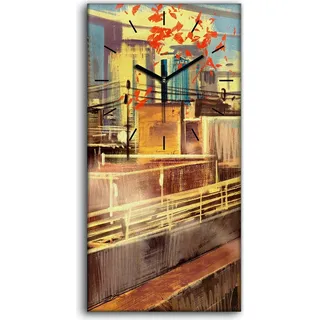 Wanduhr Leinwand Bild Uhr Quarz 30x60 Mann auf dem Dach eines Wolkenkratzers - schwarze Hände - Gelb