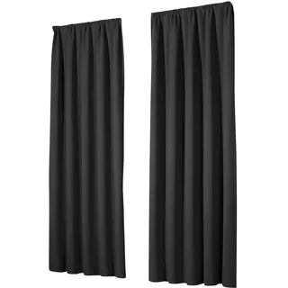 heimtexland Vorhang Blickdicht Thermovorhang Verdunklungsvorhänge 2er Set Kräuselband Deko Gardine isolierend Kälteschutz Sonnenschutz Schalldämmung Blackout Typ139 Schwarz HxB 245x135 cm