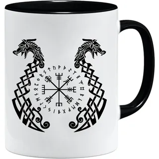 Nordisches Wikinger Tasse | Becher Geschenk Geschenkidee für alte Männer Papa Opa Kaffeetasse Wikinger-Motiv Totenkopf bierkrug thors hammer (VIKING026)