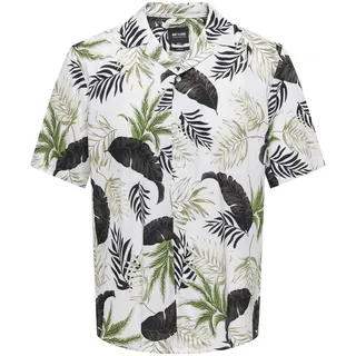 Only & Sons Herren Viskose Hemd ONSWayne Life Kurzarm mit Palmenprint 22028616 Antique White S