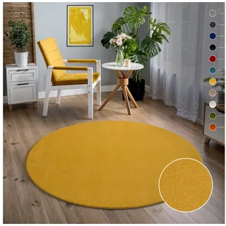 Sanat Teppich »Uni« rund 13 mm Höhe robuster Kurzflorteppich, große Farbauswahl, Wohnzimmer, alle Räume, gelb