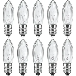 Caldarax 10 Stück Spitzkerze E10 34V 3W Ersatzbirnen Topkerzen für 7 Schwibbogen, Warmweiß 2700K, 30LM, Klar Riffelkerze Spitzschaftkerze, für Brennstellen, Lichterketten, Schwibbogen, Weihnachtsbaum