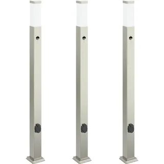 Pollerleuchten mit Sensor&Steckdose 3 Stk. 110 cm Edelstahl IP44 - Silber
