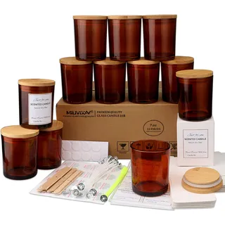 MILIVIXAY Bernsteinfarbene Kerzengläser aus Glas mit Deckeln und Kerzenherstellungs-Sets, leere Kerzengläser im Großpack zum Kerzenmachen, Gewürz- und Pulverdosen, 12er-Pack, 200 ml