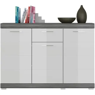 xonox.home Kommode Scout 120 x 85 x 37 cm Weiß/Hochglanz/Grau
