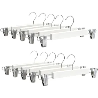 Relaxdays Hosenbügel 10er Set, je 2 Klammern, Clipkleiderbügel für Hosen & Röcke, HBT: 12x36x1,2 cm, Holz & Eisen, weiß