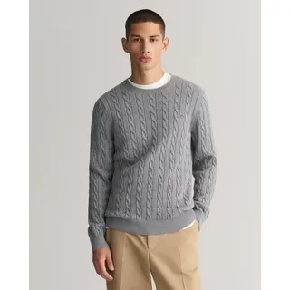 Strickpullover GANT "COTTON CABLE C-NECK", Herren, Gr. XXL, grau (grau melange), Obermaterial: 100% Baumwolle, Zopfmuster, regular fit hüftlang, Rundhals, Rippstrickbündchen, Pullover Strickpullover, mit Wappen-Logostickerei auf der Brust