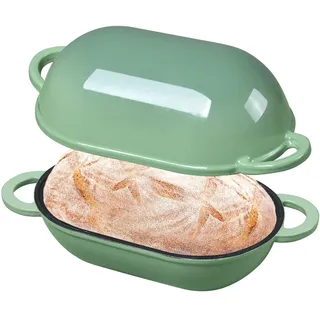 NSIRONS Gusseisen Brotbackform mit Deckel, 23 cm Emaille Gusseisen Topf Brot Backen, Bräter mit Deckel 2,75 L, Idealer Brottopf, Brotbacktopf, Backofengeeignet (Feigengrün)