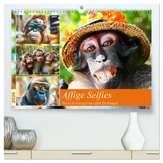 Affige Selfies. Tierisch witziges aus dem Dschungel (hochwertiger Premium Wandkalender 2026 DIN A2 quer), Kunstdruck in Hochglanz: Der Selfie-Wahnsinn im Urwald! (CALVENDO Tiere)