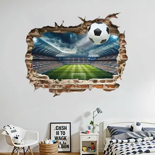 3D Fußball Arena Wandtattoo, Wandsticker für Kinderzimmer & Jugendzimmer, Wandbild Poster Fußball Deko, Wandtattoo für Teenager Schlafzimmer Sportzimmer Wohnzimmer