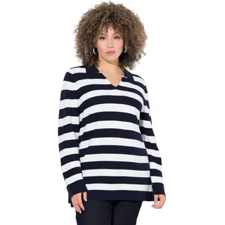 Ulla Popken Damen Pullover, Streifen, Polokragen Cardigan Sweater (1er Pack)