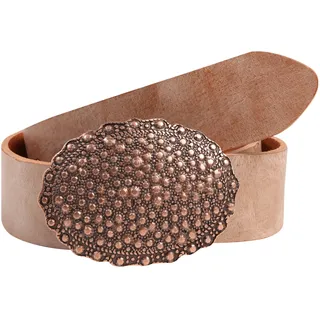 Ledergürtel RETTUNGSRING GÜRTEL, Damen, Gr. 110, beige (natur), Leder, unifarben, Gürtel Ledergürtel, mit austauschbarer Schließe »Oval Nieten Kupfer«
