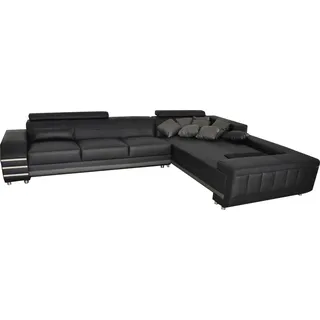 Eck Leder Sofa Couch Polster Sitz Garnitur Wohnlandschaft Design XXL L Form Ecke - Schwarz