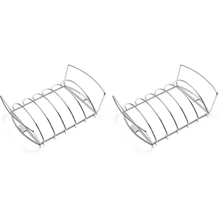 Weber Premium Spare-Rib-Halter & Bratenkorb, beidseitig nutzbar, spühlmaschinenfest, passend für Weber Q 300/3000 & größere Gasgrills sowie Holzkohlegrills ab Ø 57 cm - Silber (6469) (Packung mit 2)