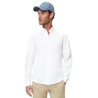 Marc O'Polo Langarmhemd »Button down collar, long sleeves, round hem«, mit dezenter Logostickerei auf der Brust, weiß