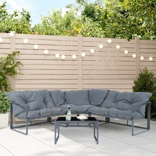 Loungeset 'Karg' Sofa mit Couchtisch Kissen Dunkelgrau - Dunkelgrau