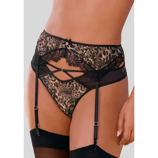 Strapsgürtel LASCANA, Damen, Gr. 36/38, schwarz (leo bedruckt), Spitze, Obermaterial: 64% Polyester, 28% Polyamid, 8% Elasthan, Strumpfhalter Strapsgürtel, aus Leo-Mesh mit Eyelash-Spitze, sexy Dessous, Reizwäsche