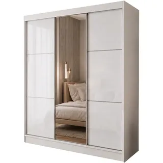 BEAUTYSOFA | Schwebetürenschrank VIVA 180 cm Kleiderschrank Weiß mit Spiegel, Schiebetürenschrank Schlafzimmer - Weiß