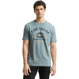 TOM TAILOR Herren T-Shirt mit Logo-Print aus Baumwolle, grey mint, L