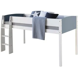 Homestyle4u Hochbett 90 x 200 cm Kiefer massiv lackiert grau/weiß