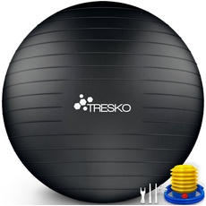 Bild Gymnastikball mit GRATIS Übungsposter inkl. Luftpumpe Yogaball BPA-Frei Sitzball Büro Anti-Burst groß, - 75cm, Pumpe, schwarz