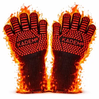 Unisex Ofenhandschuhe Grillhandschuhe Hitzebeständig bis 800 °C | feuerfest rutschfest | Hitzeschutz | klassisch rot S/M