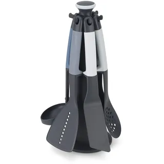 Joseph Joseph Elevate Küchenhelfer-Set, 6-teilig mit drehbarem Ständer, ergonomische Silikongriffe, antihaftbeschichtete Köpfe – Himmelblau