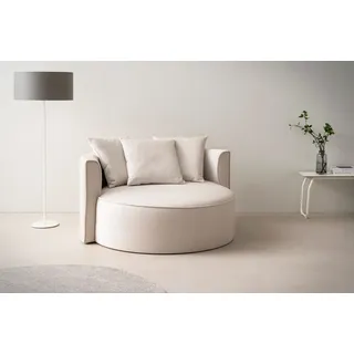 LeGer Home by Lena Gercke Sessel Isalie Samt 153 x 98 x 145 cm Beige mit Hocker