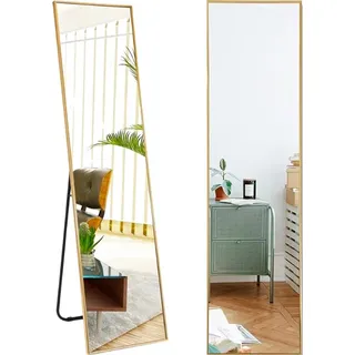 SensaHome Ganzkörperspiegel – Wandspiegel im minimalistischen Design – Stehender rechteckiger Spiegel mit Metallkante – Gold – 39x156x4 cm - Gold