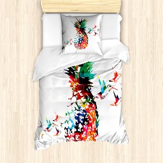 ABAKUHAUS Ananas Mantele, Moderne geometrische Kunst, Milbensicher Allergiker geeignet mit Kissenbezügen, 135 cm x 200 cm - 80 x 80 cm, Mehrfarbig