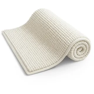 KEPLIN Bade- und WC-Vorleger, rutschfest, Mikrofaser, weich, plüschig, bequem, maschinenwaschbar, wasserabsorbierend, schnell trocknend, hält Bad & Zuhause hygienisch und sauber, 40 x 60 cm, Weiß