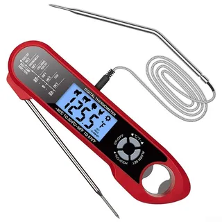 KOMTWNM Fleischthermometer Digital mit 2 Sonden, Grillthermometer Kabellos Klappsonde & 3 m Kabelsonde, Bratenthermometer -50 bis 300 °C, Steak Thermometer für Grill, Ofen, Küche, BBQ