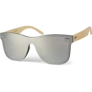 Stylebreaker Monoglas Nerd Sonnenbrille mit Bambus Bügeln und Polycarbonat Glas, Retro Style 09020112, Farbe:Gestell Hellbraun/Glas verspiegelt