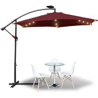 Jopassy Ampelschirm 350cm LED-Beleuchtung & Kurbel – UV-Schutz wasserabweisend knickbar – Sonnenschirm Marktschirm – Rot - Rot
