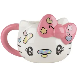 KONIX Hello Kitty 3D - Becher - Keramiktasse - 500 ml - Kawaii - Motiv - Weiß und Rosa