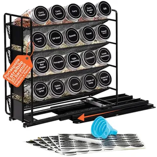 Avilia - Gewürzregal für die Küche mit 20 Glasgläsern, herausnehmbare Struktur, platzsparend, wasserdichte Etiketten, Silikontrichter und Stift im Lieferumfang enthalten