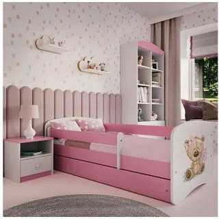 raumhirsch furniture Kinderbett Teddybärblumen mit Schublade 180 x 80 cm Holz rosa