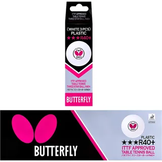 Butterfly 3 Sterne R40+ Tischtennisbälle | Premium Profi-Tischtennisbälle weiß (3er Packung) | hervorragend ausbalancierte Wettkampf-Tischtennisbälle