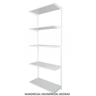 Biedrax Wandregal - Grundregal 50 x 80 x 200 cm, Farbe weiss - 5 Fachboden grau