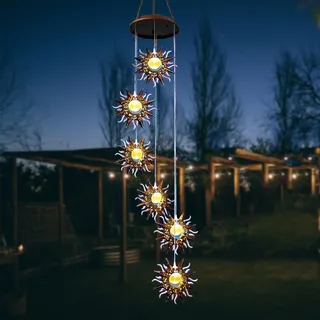 ZVO Solar Windspiele mit Sonne, Solar Windspiel für Draußen Solarleuchten Warme LED Wasserdicht Gartenlampe, Hängeleuchte Garten Deko für Außen Balkon Terrasse Party Baum Geschenke