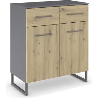Kommode >Butte< in Eiche Artisan / grau metallic - 80x92x42 (BxHxT) - Grau