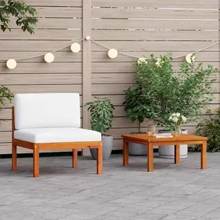 2-teiliges Garten-Lounge-Set mit Kissen Holz Akazie & Seil Gartenmöbel Set, Outdoor Balkonset Terrassenmöbel, Gartenlounge Sitzgruppe für Terrasse, Balkon, Garten - Creme