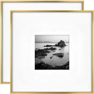 MCS Master & Co. Foundry Metall-Bilderrahmen, quadratisch, 45,7 x 45,7 cm, 20 x 20 cm mit Passepartout oder 45,7 x 45,7 cm ohne Passepartout, Wandaufhängung für Fotos und Poster, Messing, 2 Stück