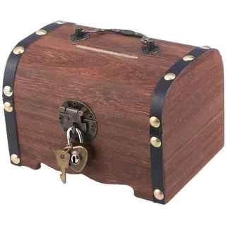 IMIKEYA Sparschwein: Vintage Holz Schatztruhe Rustikale Kleine Holzkiste Dekorative Münze Bank Spardose Spardose Aufbewahrungsbox für Hochzeit Geschenk Home Decor