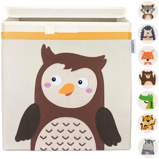 GLÜCKSWOLKE Kinder Aufbewahrungsbox - 15 Motive I Spielzeugkiste mit Deckel für Kinderzimmer I Spielzeug Box Eule (33x33x33) zur Aufbewahrung im Kallax Regal I Waldtiere Motiv (Nadja Nachteule)