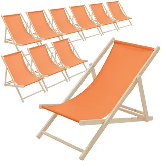 ECD-Germany Strandliege 10er Set Orange , Holz , 57.5x83x100 cm , Gartenmöbel, Gartenliegen